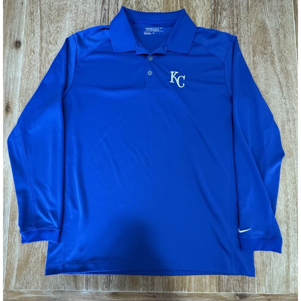 Nike Golf Dri-FIT Polo Shirt Mens Long Sleeve Blue Kansas City Royals MLB KC XL